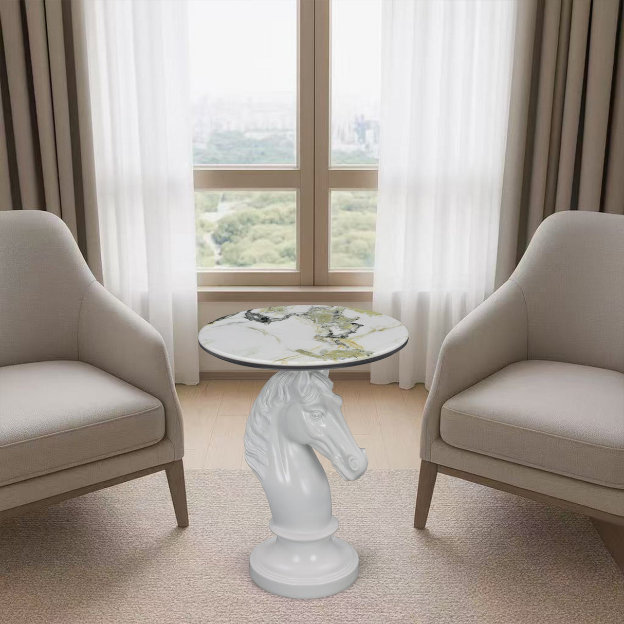 Horse Head Accent Table Animal Statue End Tables Livingroom, White