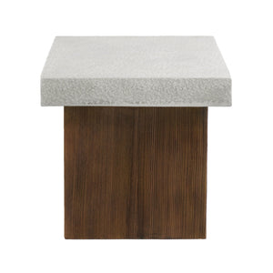 Mgo Square Side Table with Faux Stone Top and Wood Frame - Antique White / Natural Wood