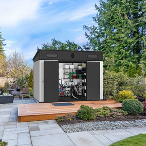 10 Ft. W X 7 Ft. D Plastic Storage Shed With Floor - Black / Gray
