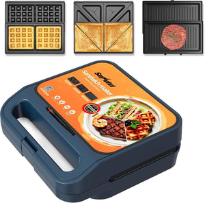 3 in 1 Electric Sandwich Maker with Removable Nonstick Plates
