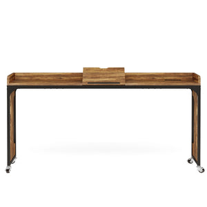 Height Adjustable Overbed Table With Wheels - Rustic Brown