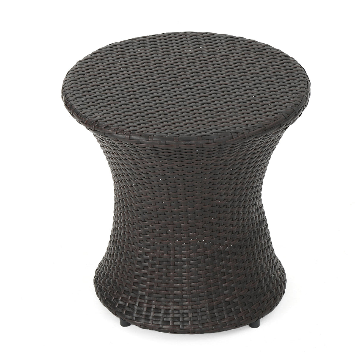19" Kono Hourglass End Table with Durable PE Rattan - Brown Multi