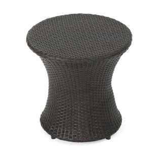 19" Kono Hourglass End Table with Durable PE Rattan - Brown Multi