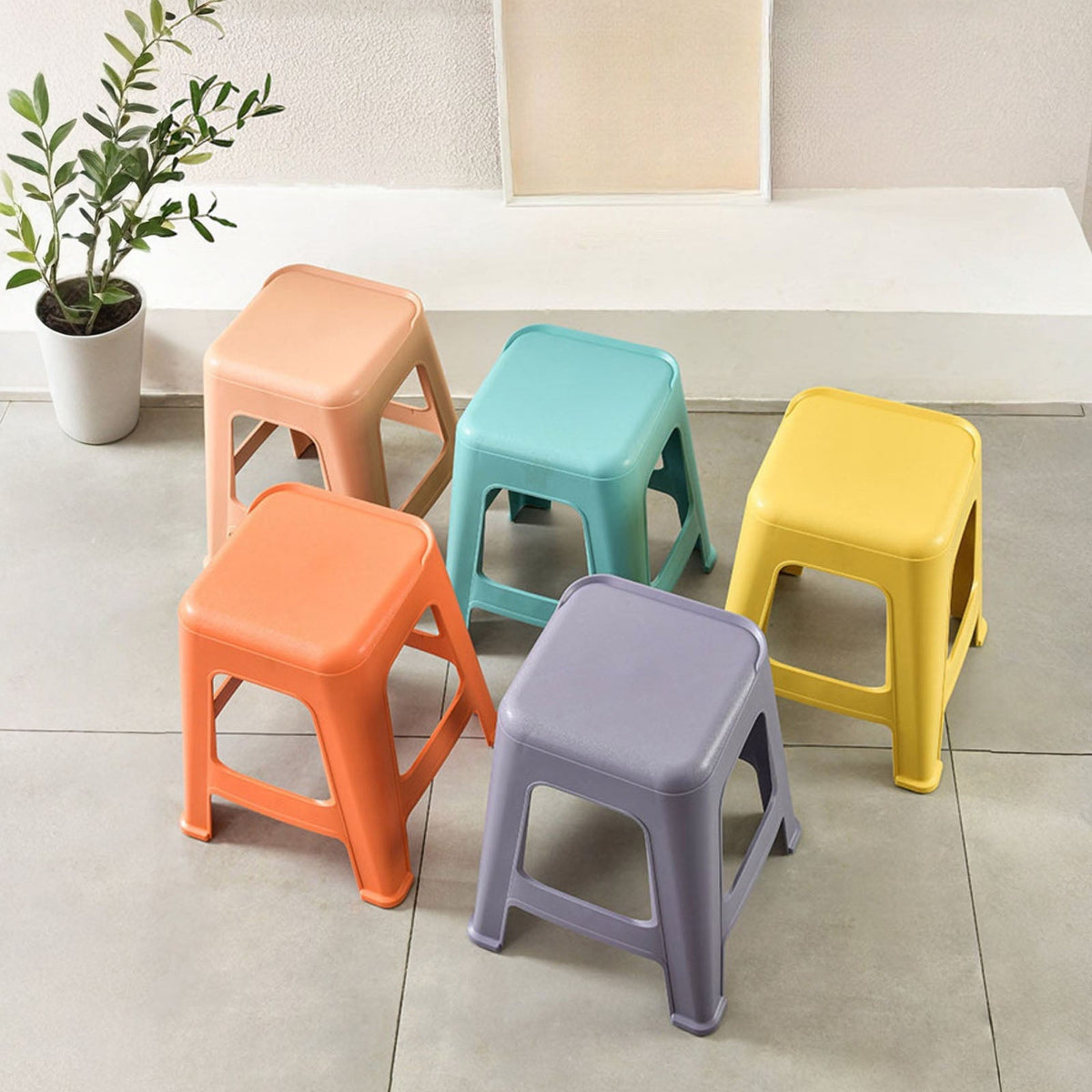 Colorful Stackable Classroom Stools, 5 Pack, Lightweight Plastic - Multicolor