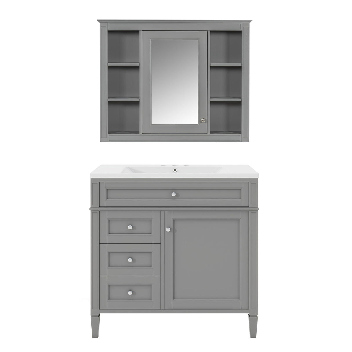 Bathroom Vanity With Mirror Cabinet, Storage Cabinet With 2 Soft Closing Doors And 4 Drawers, Undermount Sink