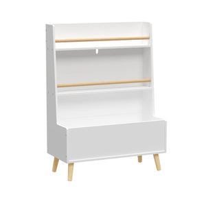 White Bookshelf Book Organizer with Toy Storage - White