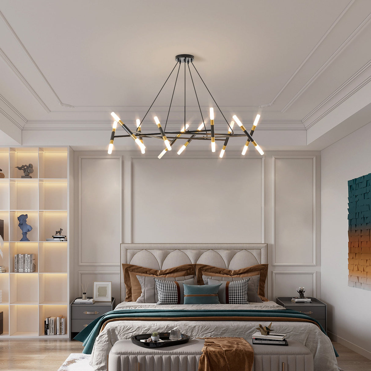 41' Black & Gold Modern Chandelier Light Fixture