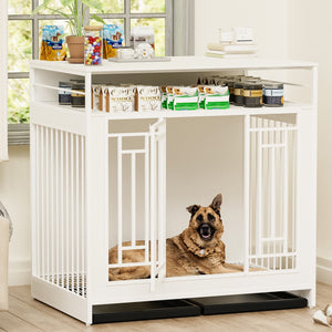 43.3 Inch Wooden Dog Crate Furniture with Divider and Storage