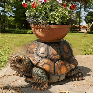 18' Garden Turtle Statue Stool, Simulated Animal Resin Sculpture, Multi-Purpose Decorative Stool