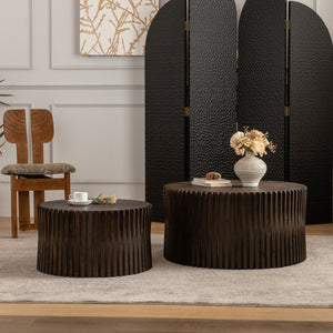 Vintage Style Cylindrical Nesting Coffee Table Set with Textured Embossed Design