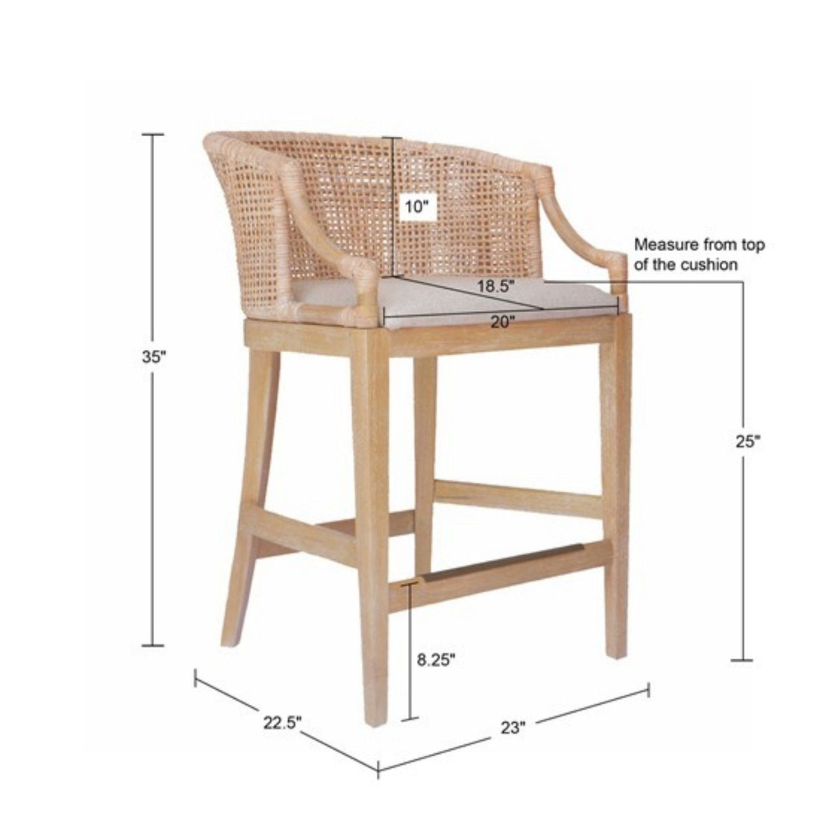 Casual Handcrafted Rattan Counter Stool