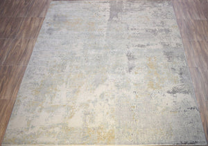 Modern Abstract Yellow And Gray Hand Loom Wool And Viscose Area Rug