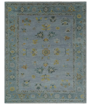 Multi Size Charcoal, Aqua and Silver Hand Knotted Oushak Wool Area Rug