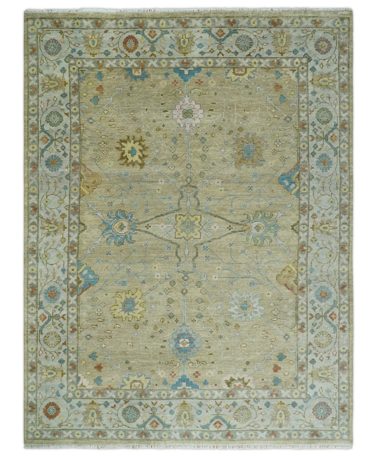 Hand Knotted Beige and Ivory Traditional  Floral Wool Area Rug
