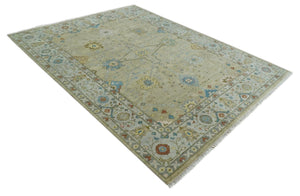 Hand Knotted Beige and Ivory Traditional  Floral Wool Area Rug