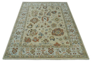 Hand Knotted Beige and Ivory Multi Size Traditional Oushak Wool Area Rug