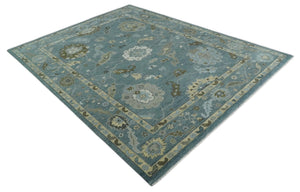 Multi Size Hand Knotted Blue and Beige Traditional Oushak Wool Rug