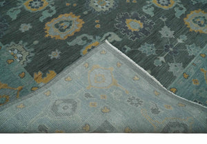 Hand Knotted Charcoal and Aqua Traditional Multi Size Oushak Wool Area Rug