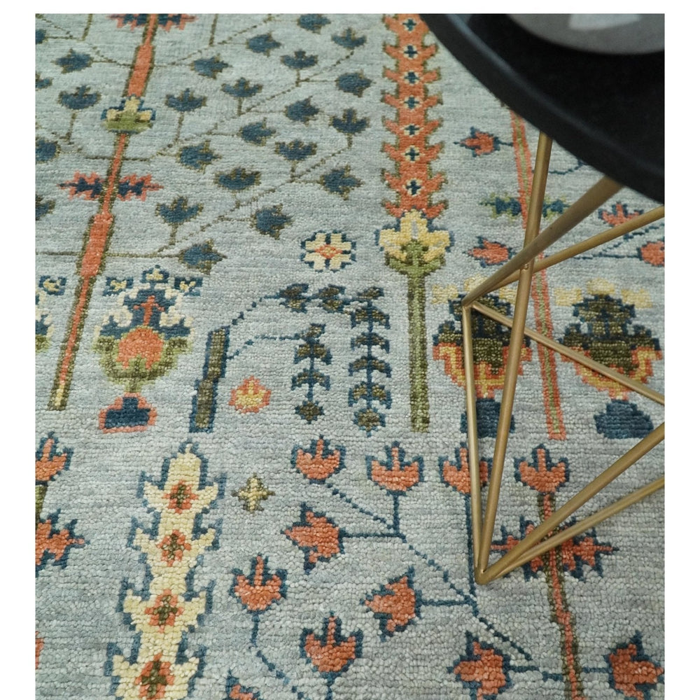 Hand Knotted Rust and Blue Traditional Turkish Vintage Multi Size Wool Rug