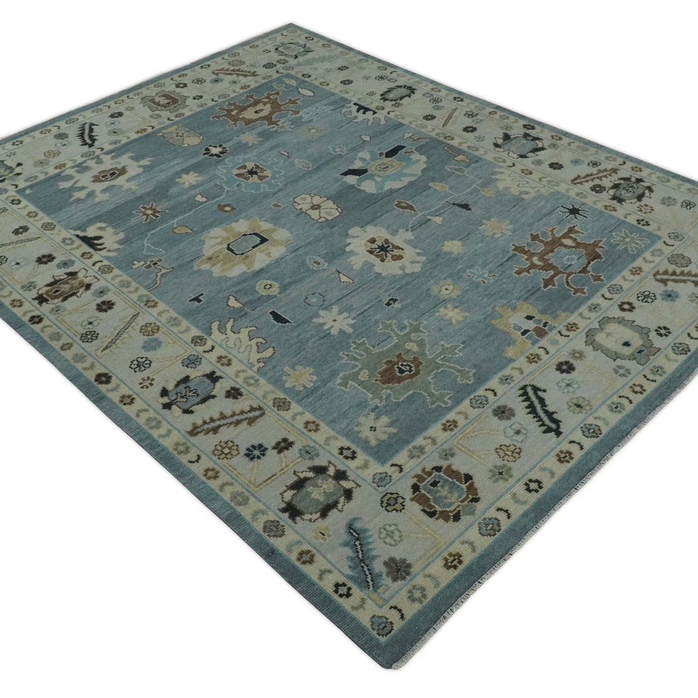 Hand Knotted Silver and Beige Traditional Oushak Vintage Wool Rug
