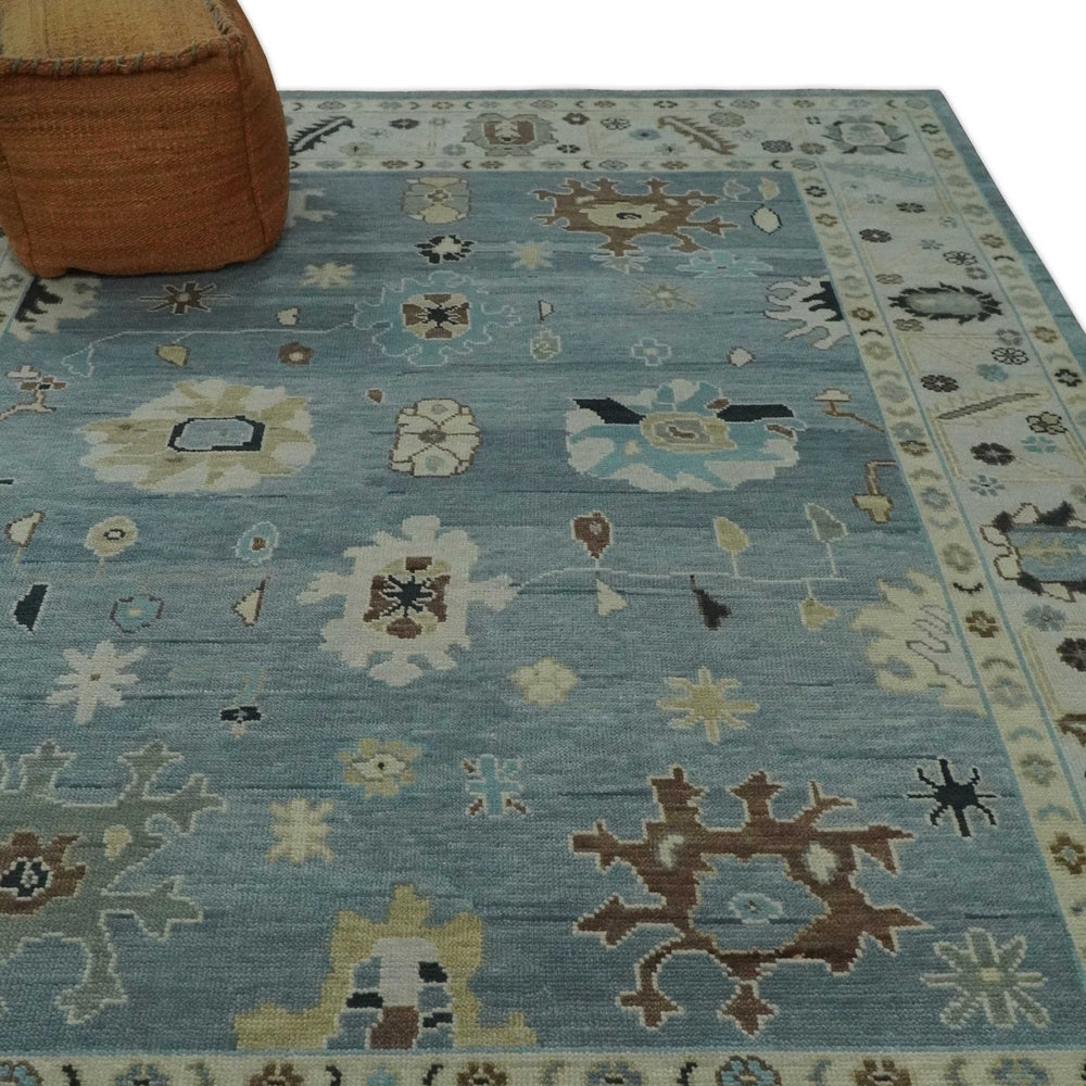 Hand Knotted Silver and Beige Traditional Oushak Vintage Wool Rug