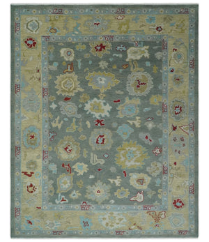 Antique look Hand Knotted Silver and Beige Traditional Oushak Wool Area Rug