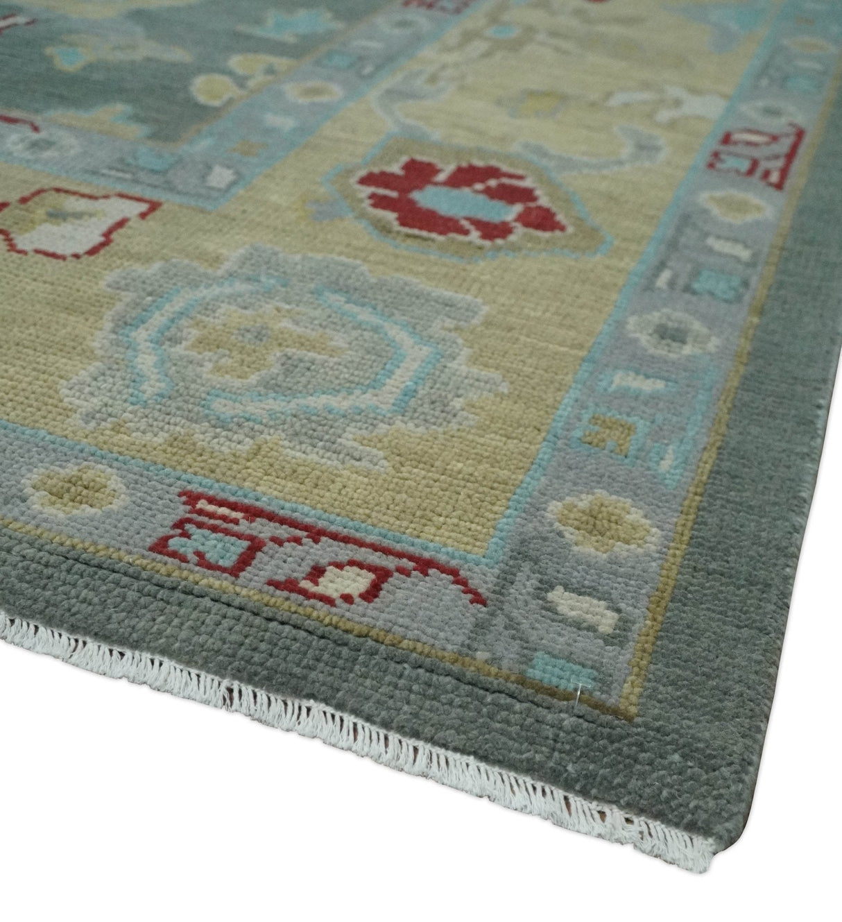 Antique look Hand Knotted Silver and Beige Traditional Oushak Wool Area Rug