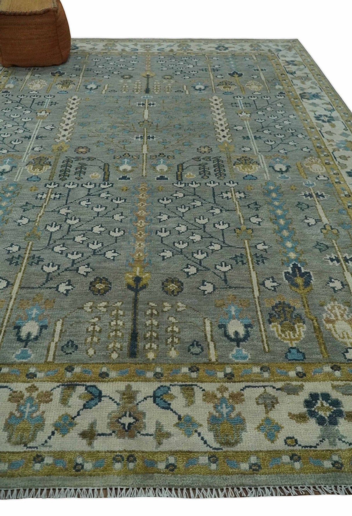 Tree of life Hand Knotted Silver, Ivory and Beige Traditional Vintage Style Custom Made Wool Rug