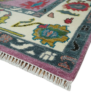 Custom Made Purple and Ivory Hand knotted Traditional Oushak wool Area Rug