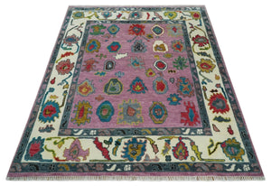 Custom Made Purple and Ivory Hand knotted Traditional Oushak wool Area Rug