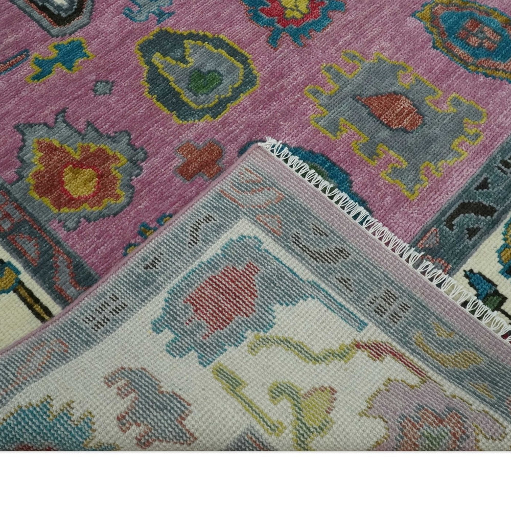 Custom Made Purple and Ivory Hand knotted Traditional Oushak wool Area Rug
