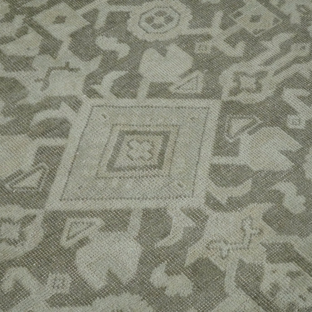 Brown and Beige Hand Knotted Wool Low Pile Vintage Area Rug