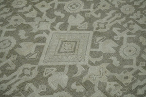 Brown and Beige Hand Knotted Wool Low Pile Vintage Area Rug