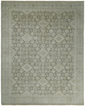 Brown and Beige Hand Knotted Wool Low Pile Vintage Area Rug