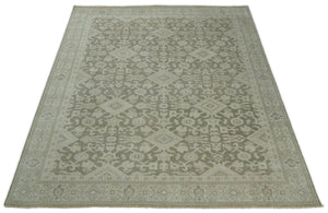 Brown and Beige Hand Knotted Wool Low Pile Vintage Area Rug