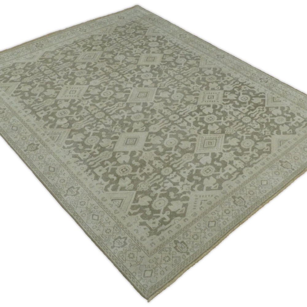 Brown and Beige Hand Knotted Wool Low Pile Vintage Area Rug