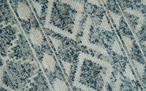 Hand Knotted Blue, Beige and Camel Modern Contemporary Southwestern Tribal Trellis Recycled Silk Area Rug