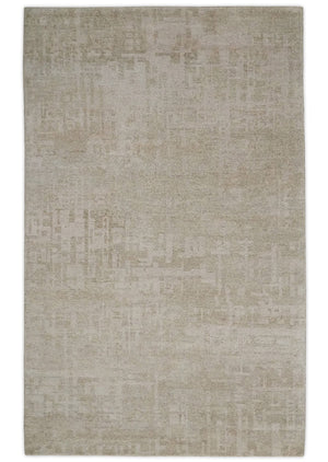 Hand Knotted Ivory and Beige Modern Contemporary Recycled Silk Area Rug