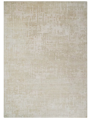 Hand Knotted Ivory and Beige Modern Contemporary Recycled Silk Area Rug
