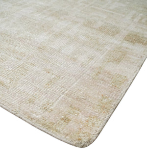 Hand Knotted Ivory and Beige Modern Contemporary Recycled Silk Area Rug