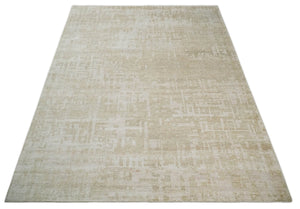 Hand Knotted Ivory and Beige Modern Contemporary Recycled Silk Area Rug