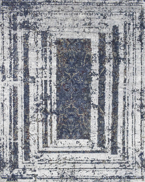 Modern Abstract Design Blue Hand Knotted 8x10 Wool Area Rug