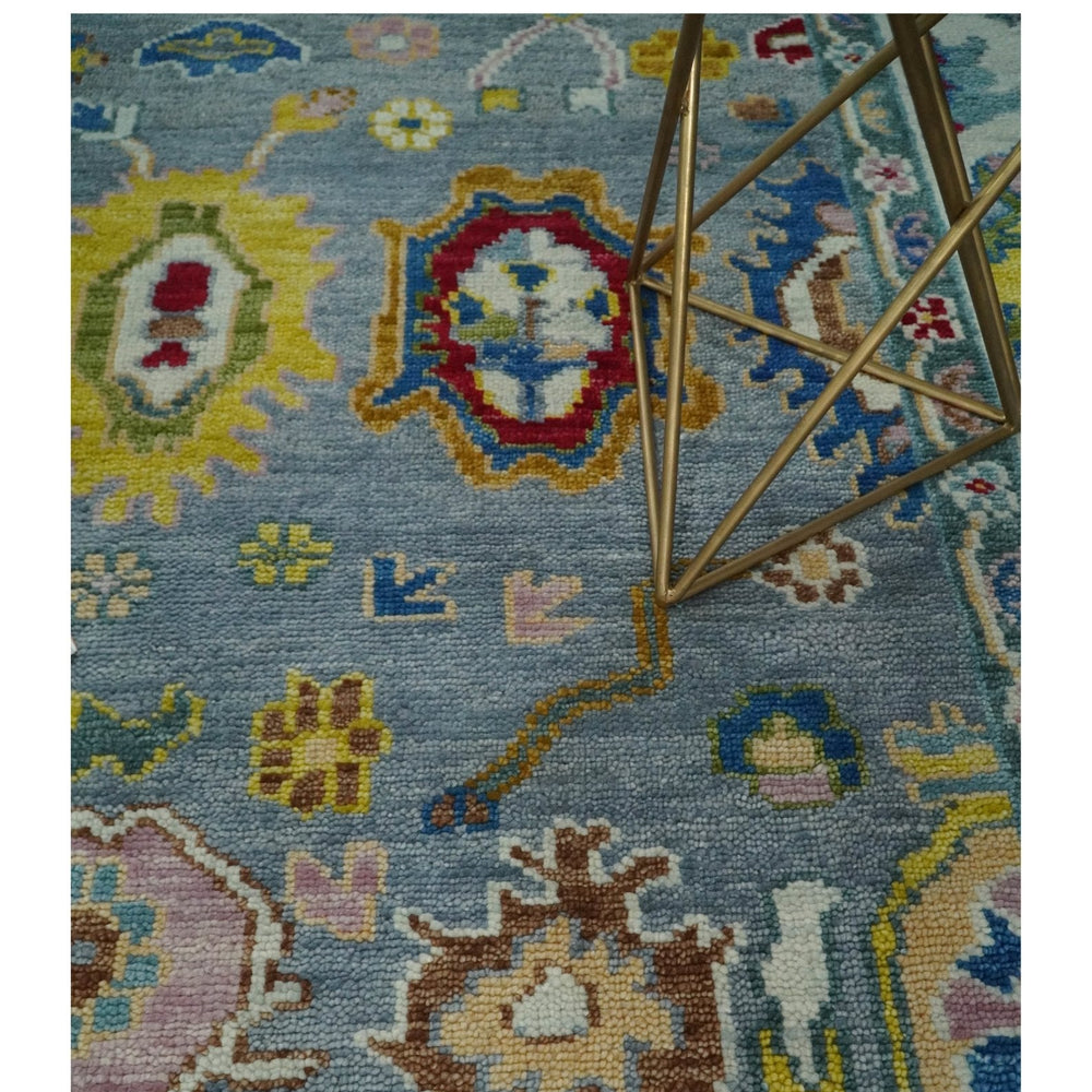 Traditional Blue and Ivory Vibrant Colorful Hand knotted Oushak Multi Size wool Area Rug