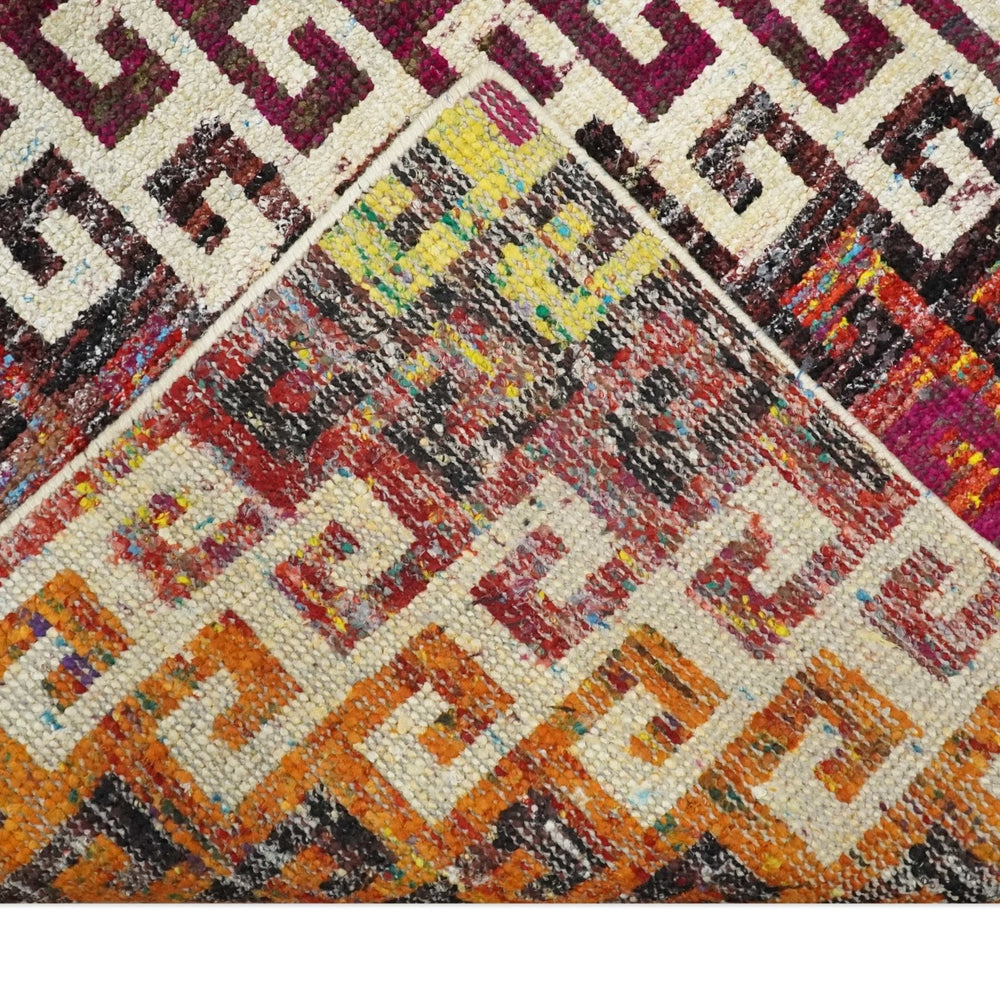 8x10 and 9x12 Hand Knotted Multicolor Modern Contemporary Southwestern Tribal Trellis Recycled Silk Area Rug