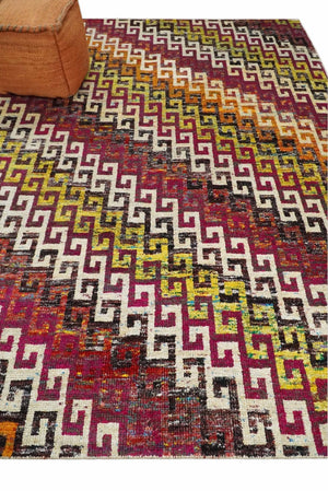 8x10 and 9x12 Hand Knotted Multicolor Modern Contemporary Southwestern Tribal Trellis Recycled Silk Area Rug