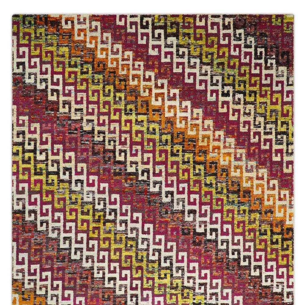 8x10 and 9x12 Hand Knotted Multicolor Modern Contemporary Southwestern Tribal Trellis Recycled Silk Area Rug