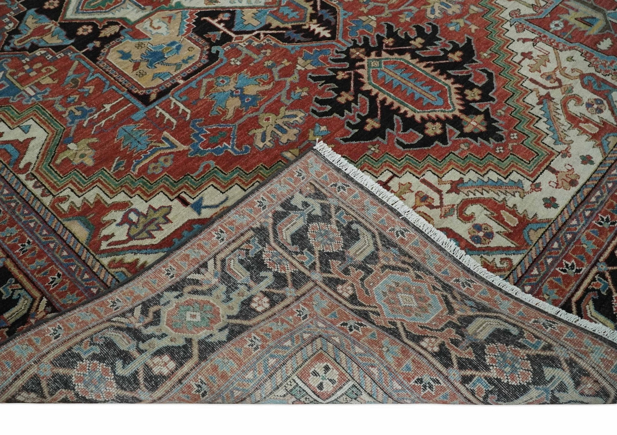 8x10 and 9x12 Hand Knotted Rust, Ivory and Black Traditional Wool Area Rug