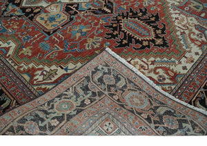 8x10 and 9x12 Hand Knotted Rust, Ivory and Black Traditional Wool Area Rug