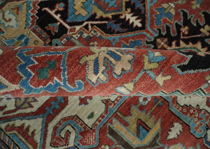 8x10 and 9x12 Hand Knotted Rust, Ivory and Black Traditional Wool Area Rug
