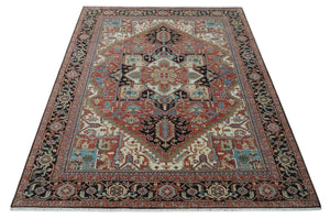 8x10 and 9x12 Hand Knotted Rust, Ivory and Black Traditional Wool Area Rug